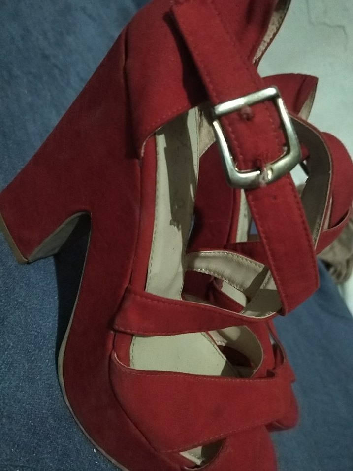 Kırmızı Süet Platform Topuklu Kadın Ayakkabı - Görsel 2