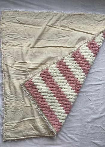 Puff ip,pembe krem rengi, örgü, çift katlı,bebek battaniyesi