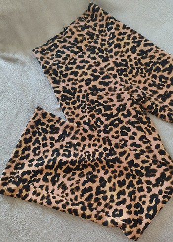 Kadın Leopar Desenli Uzun Kumaş Pantolon