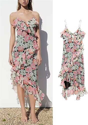 Zara Zara çiçek desenli şifon elbise