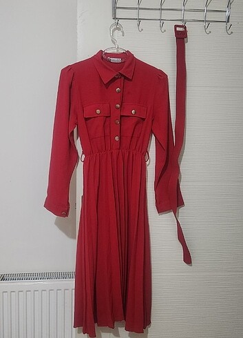 FULLA MODA UZUN KOL ELBİSE +KEMER HEDİYELİ
