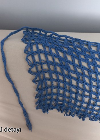 Dantel Detaylı Kadın Mavi Örgü Pareo - Görsel 2
