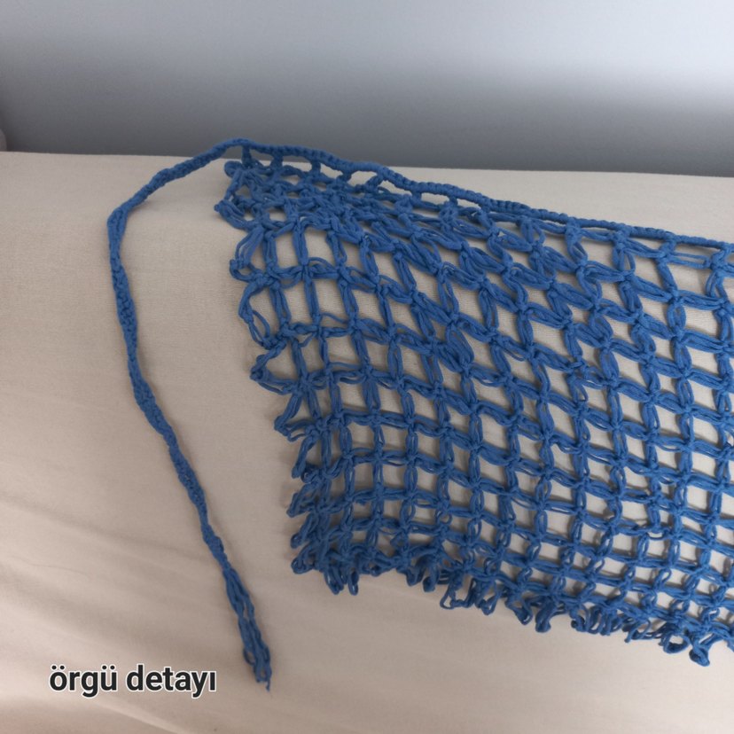 Dantel Detaylı Kadın Mavi Örgü Pareo - Görsel 2