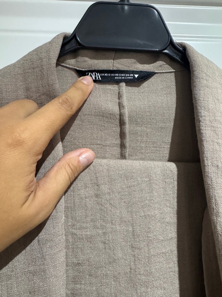 Bej Keten Kadın Ceket, Normal Kesim, Uzun Kol - Görsel 3