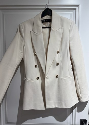 Beyaz Düğmeli Kadın Blazer Ceket - Görsel 3