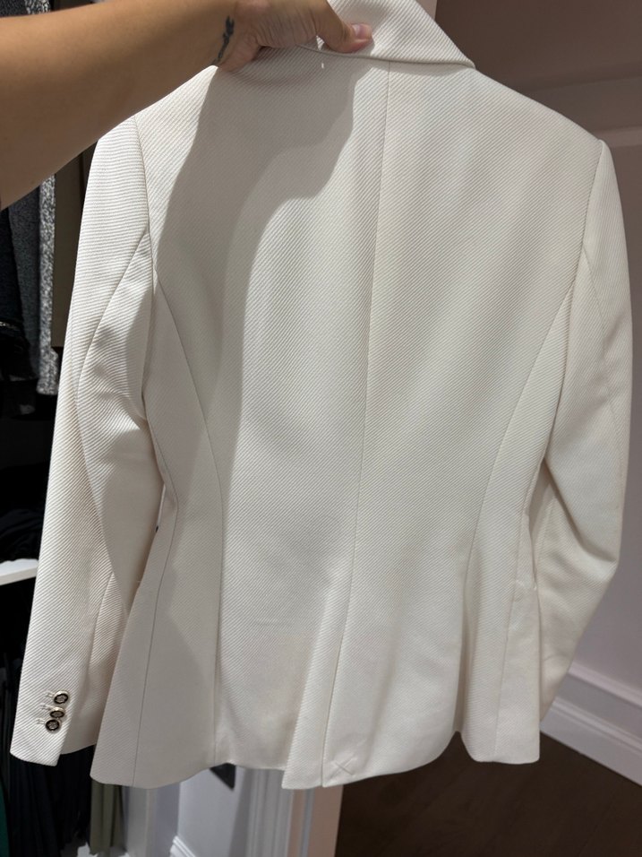 Beyaz Düğmeli Kadın Blazer Ceket - Görsel 5