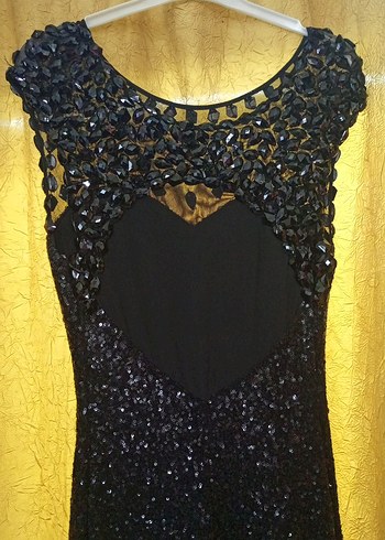 Siyah Payetli Uzun Kadın Abiye Elbise - Görsel 2