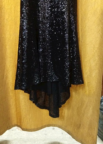 Siyah Payetli Uzun Kadın Abiye Elbise - Görsel 4