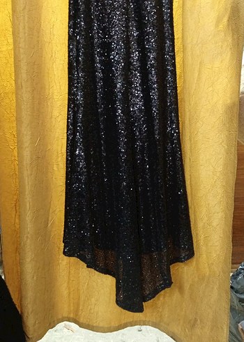 Siyah Payetli Uzun Kadın Abiye Elbise - Görsel 3