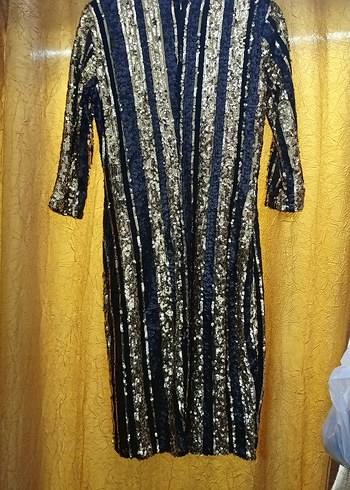 Payetli Uzun Kollu Çok Renkli Abiye Elbise (Fameİstanbul) - Görsel 2