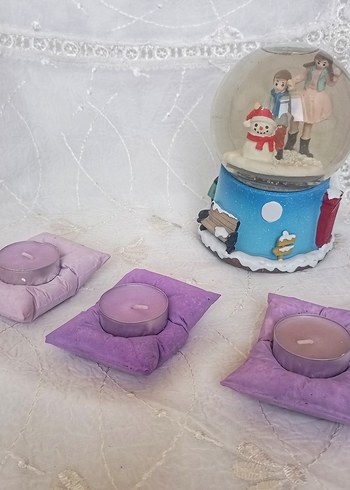 Mor Pastel Mini Yastık Mumluk Seti