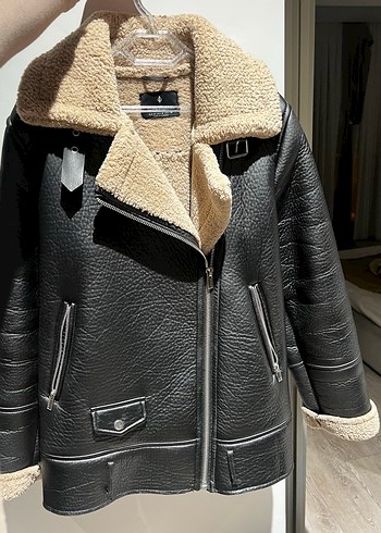 Stradivarius Siyah Deri Biker Ceket