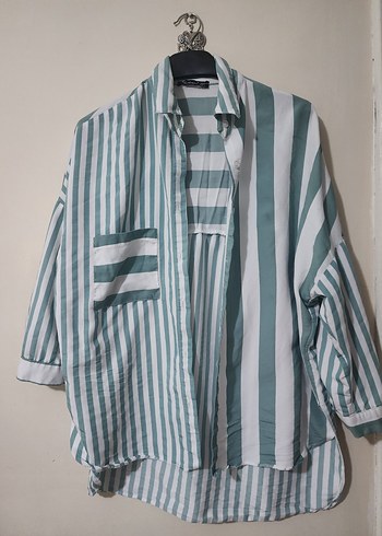 Uzun Kollu Çizgili Kadın Gömlek - Görsel 2