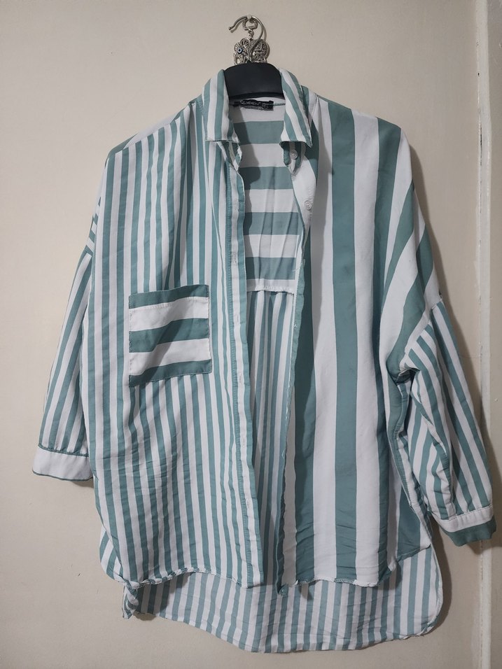 Uzun Kollu Çizgili Kadın Gömlek - Görsel 2