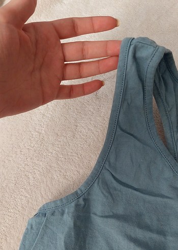 Düz Mavi Gri Askılı T-shirt - Görsel 3