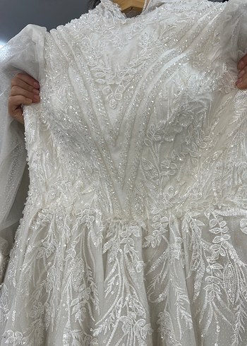 Yüksek Yakalı tesettür Gelinlik - Görsel 6