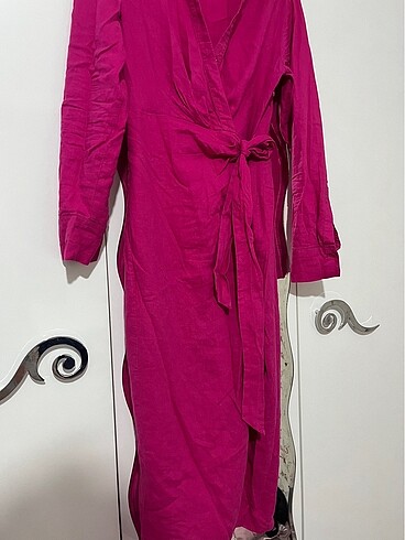 Mango Mango pembe midi keten elbise
