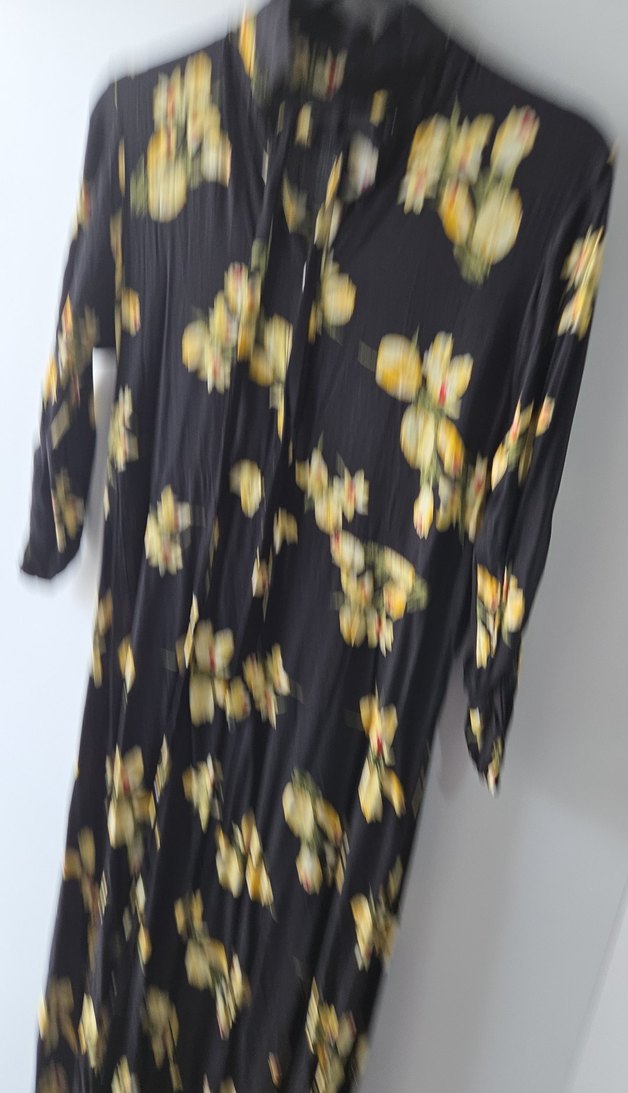 Düğmeli Uzun Kollu Bohem sarı çiçekli Elbise - Görsel 4