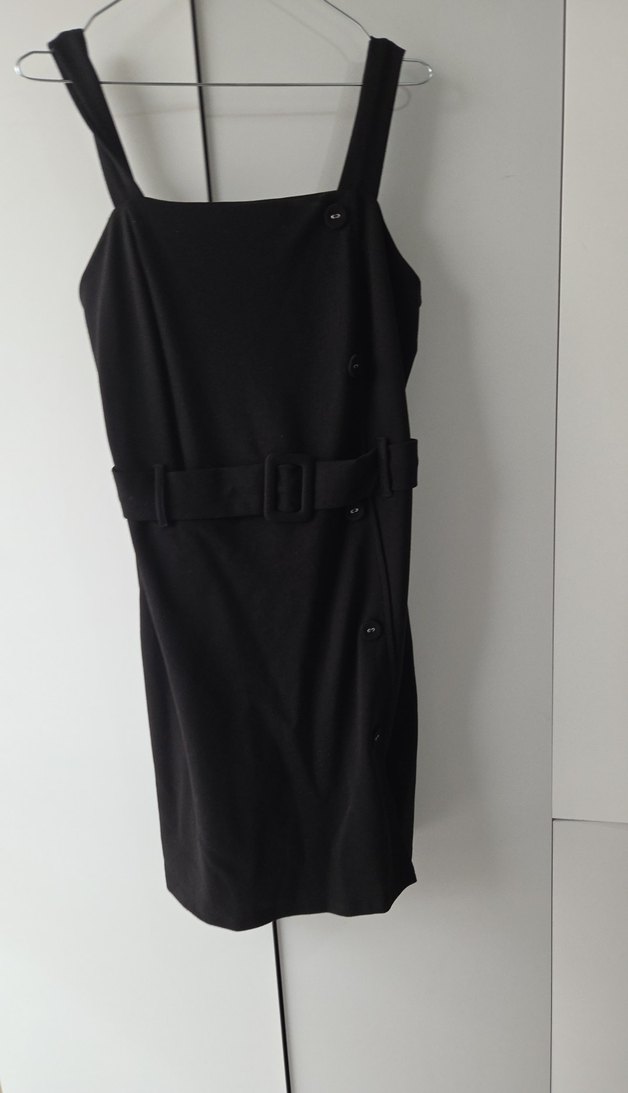 Siyah Kemerli diz üstü Elbise - Görsel 2