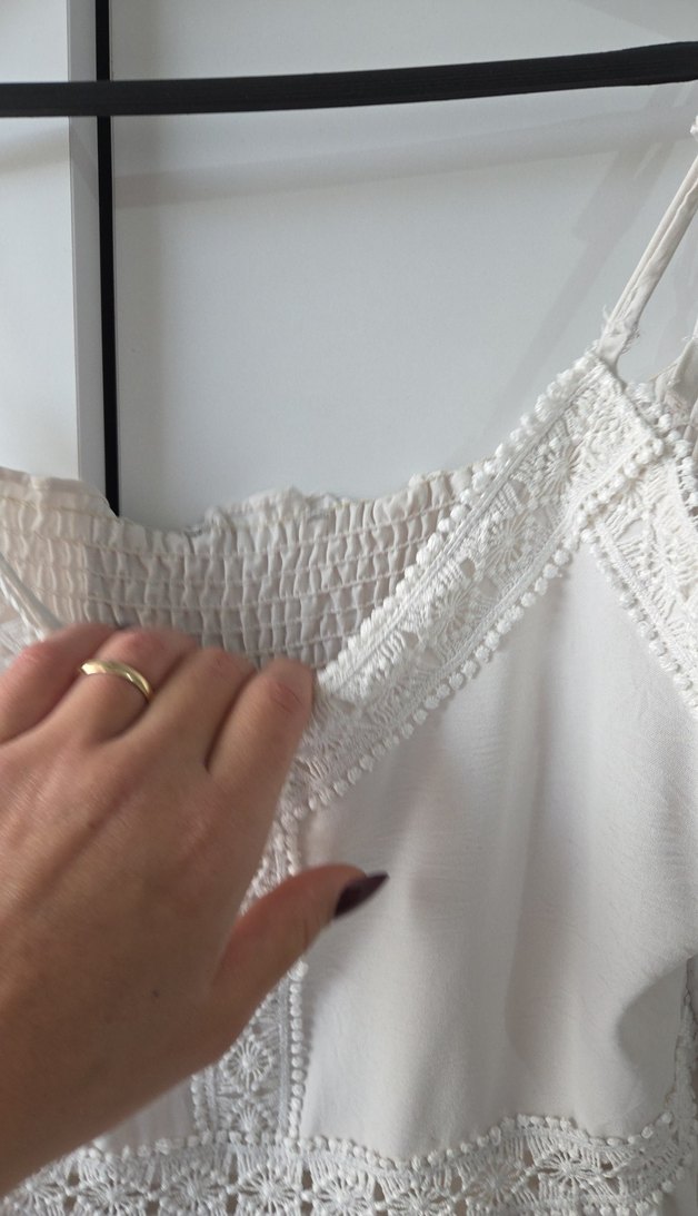 Dantel Detaylı Beyaz Mini Bohem Elbise - Görsel 4