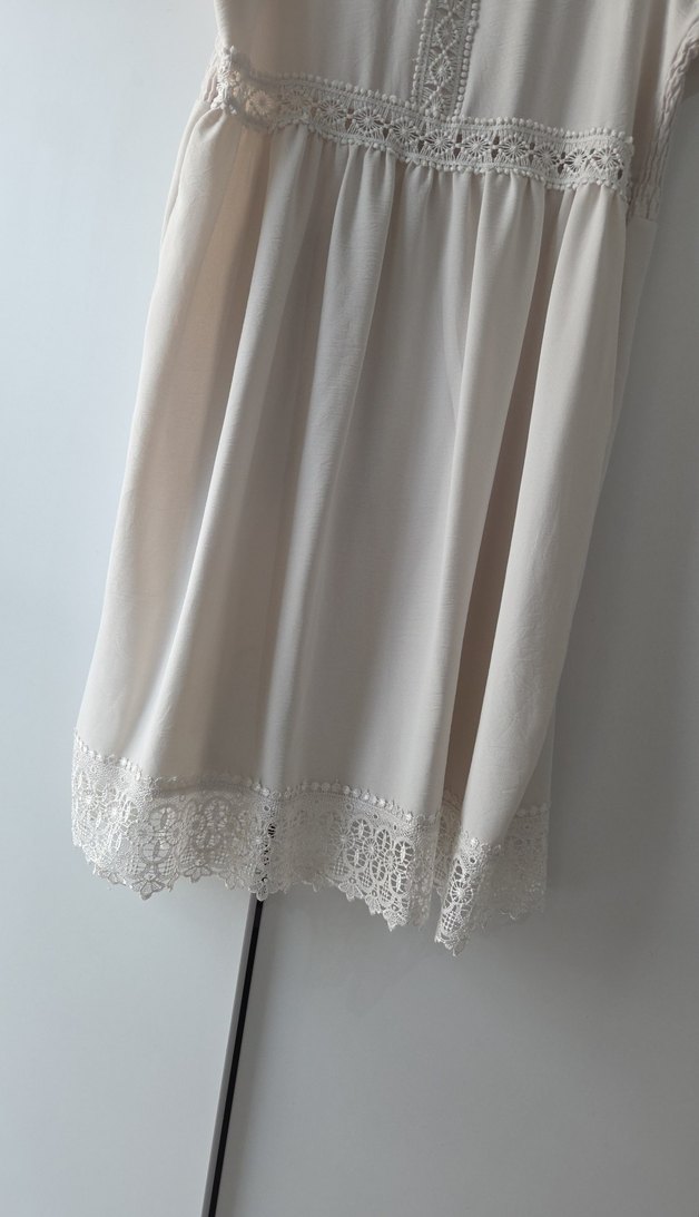 Dantel Detaylı Beyaz Mini Bohem Elbise - Görsel 3