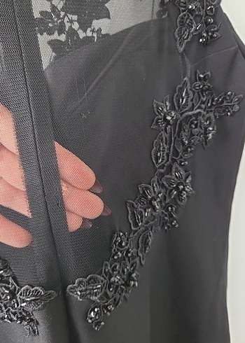 Boncuk İşlemeli Siyah Midi Elbise - Görsel 5