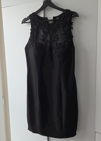 Boncuk İşlemeli Siyah Midi Elbise - Görsel 3