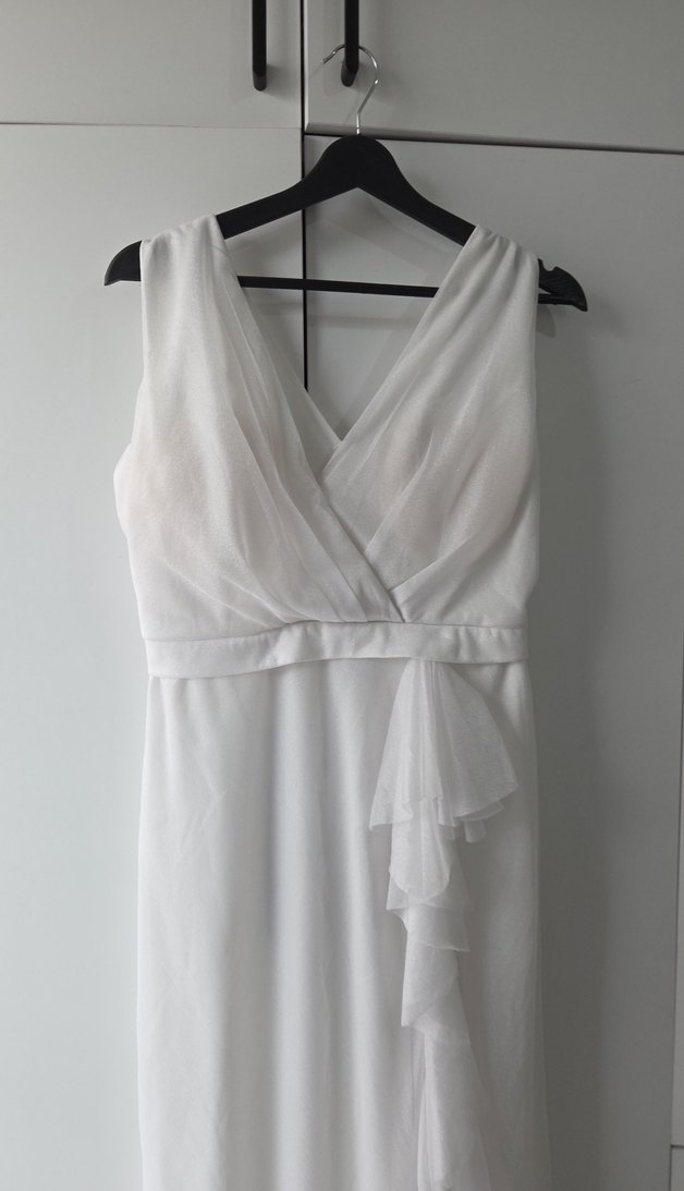 Beyaz Drapeli Uzun beyaz simli Kadın Elbise - Görsel 2