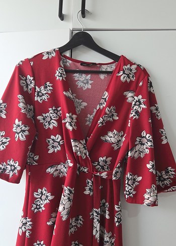 Bordo V Yaka Bohem Midi Elbise - Görsel 2