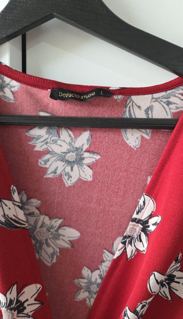 Bordo V Yaka Bohem Midi Elbise - Görsel 4