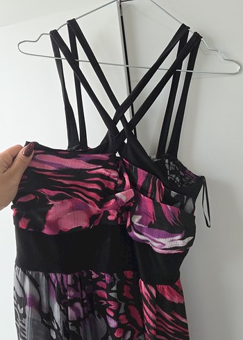 Uzun Pembe Bağcıklı elbise - Görsel 4