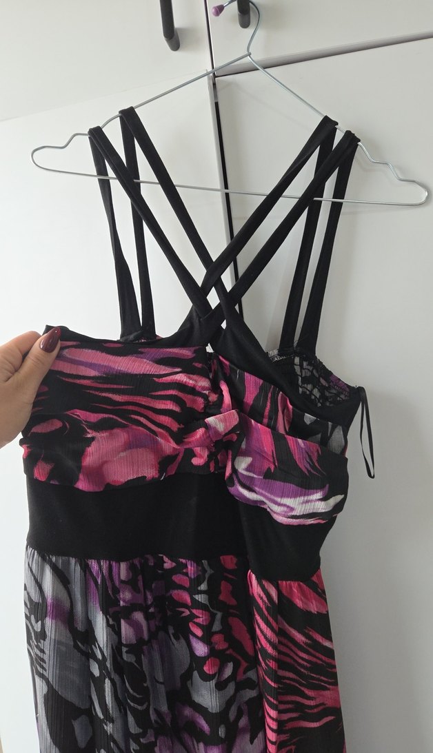 Uzun Pembe Bağcıklı elbise - Görsel 4