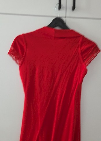 Kırmızı Midi V Yaka Kolsuz Elbise - Görsel 5