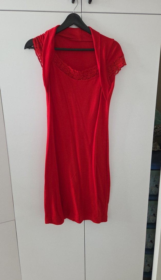 Kırmızı Midi V Yaka Kolsuz Elbise - Görsel 2