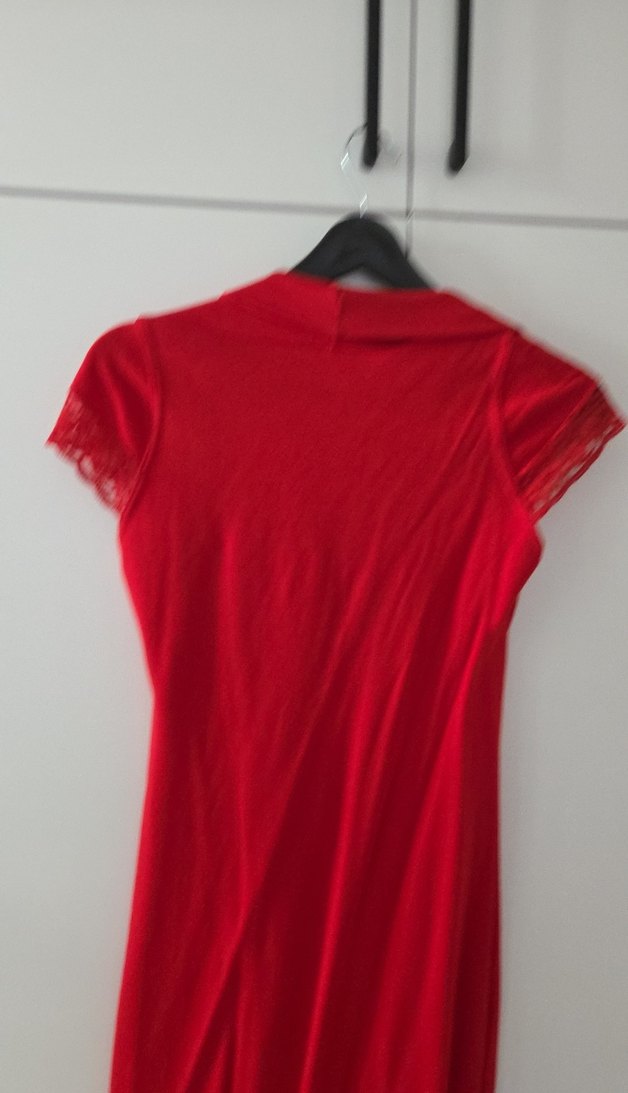 Kırmızı Midi V Yaka Kolsuz Elbise - Görsel 5