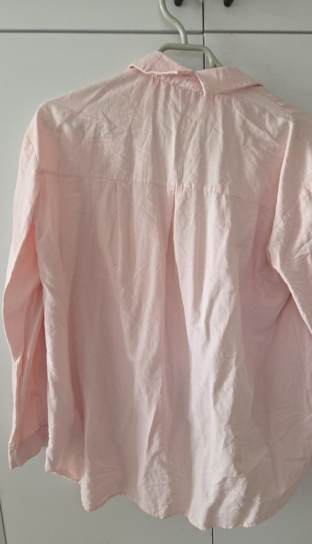 Düğmeli Pembe Keten Gömlek - Görsel 5