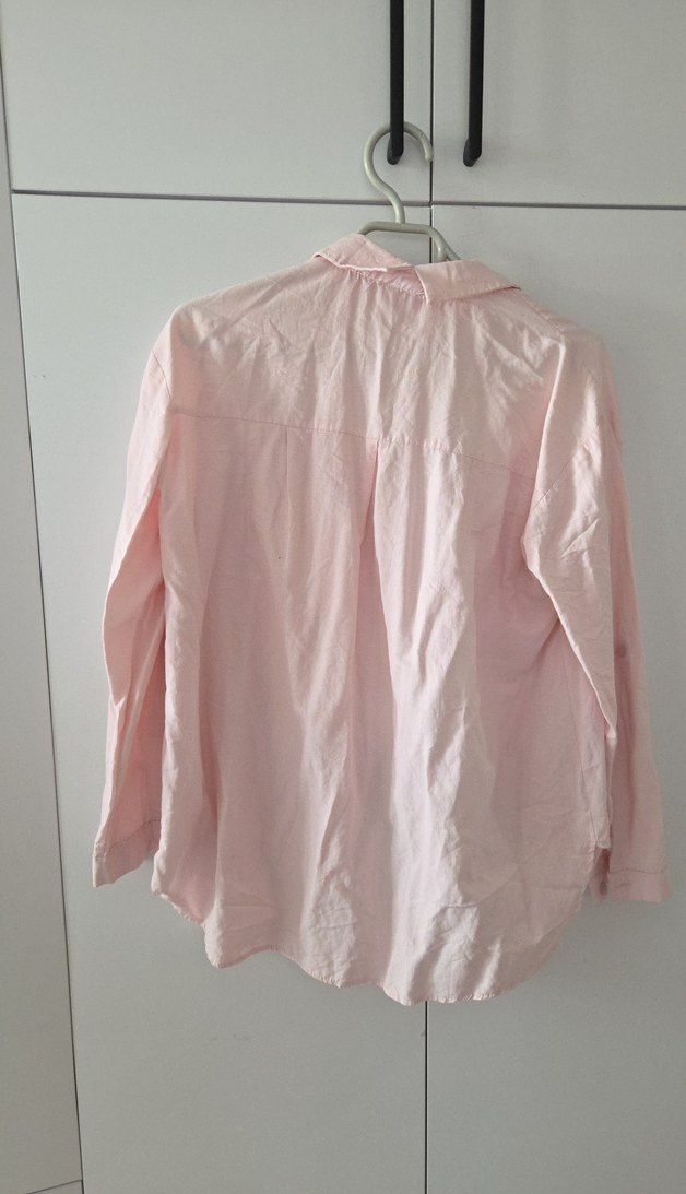 Düğmeli Pembe Keten Gömlek - Görsel 4