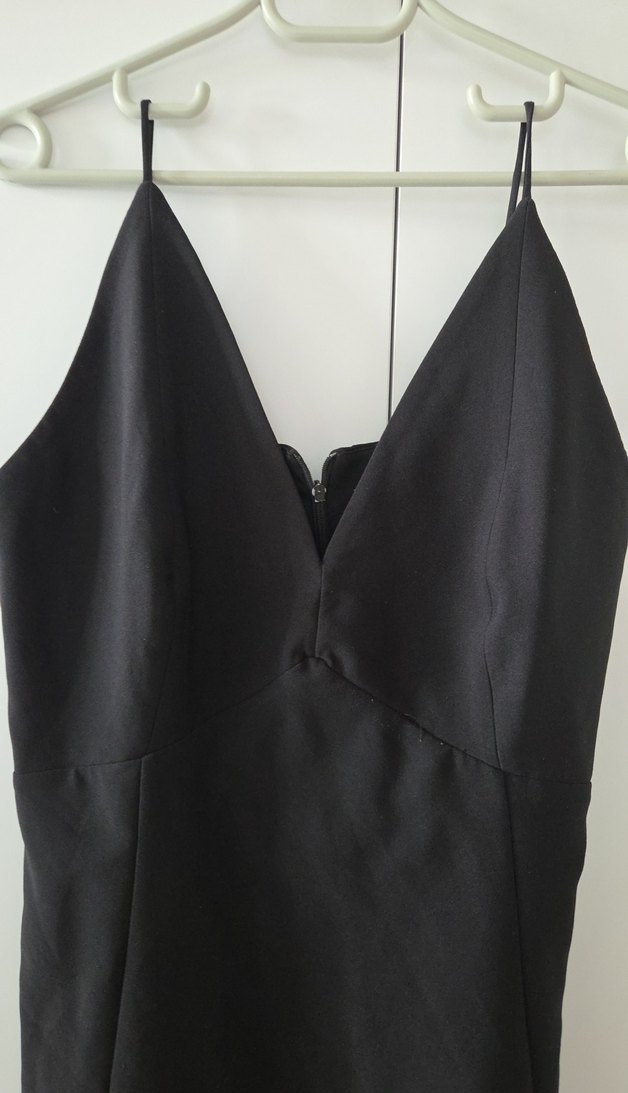 Siyah V Yakalı Midi Drapeli Kadın Elbise - Görsel 2