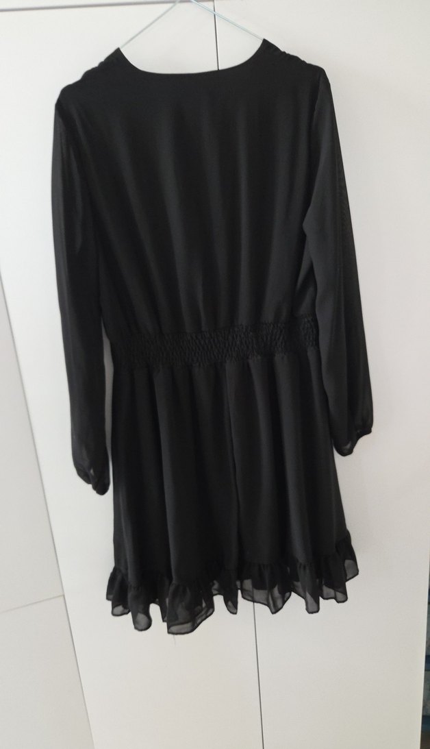 Siyah V Yaka Uzun Kollu Midi Elbise - Görsel 4