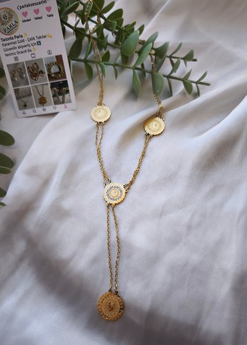 Uzun Zincir Detaylı Renkli Vintage Kadın Kolye - Görsel 2