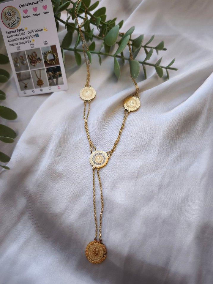 Uzun Zincir Detaylı Renkli Vintage Kadın Kolye - Görsel 2