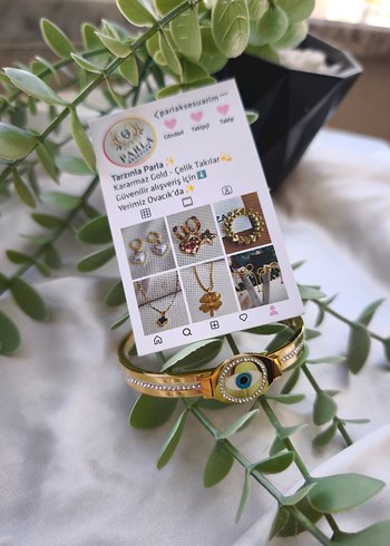 Minimalist Altın Renkli Nazar Boncuklu Bileklik - Görsel 2