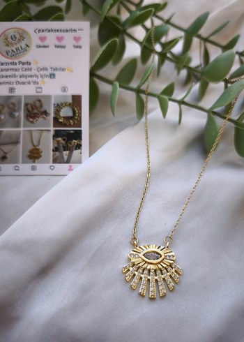 Altın Renkli Zincir Detaylı Mini Bohem Kolye - Görsel 2