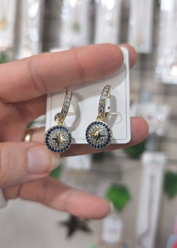 Mavi İşlemeli Boncuklu Mini Küpe - Görsel 2