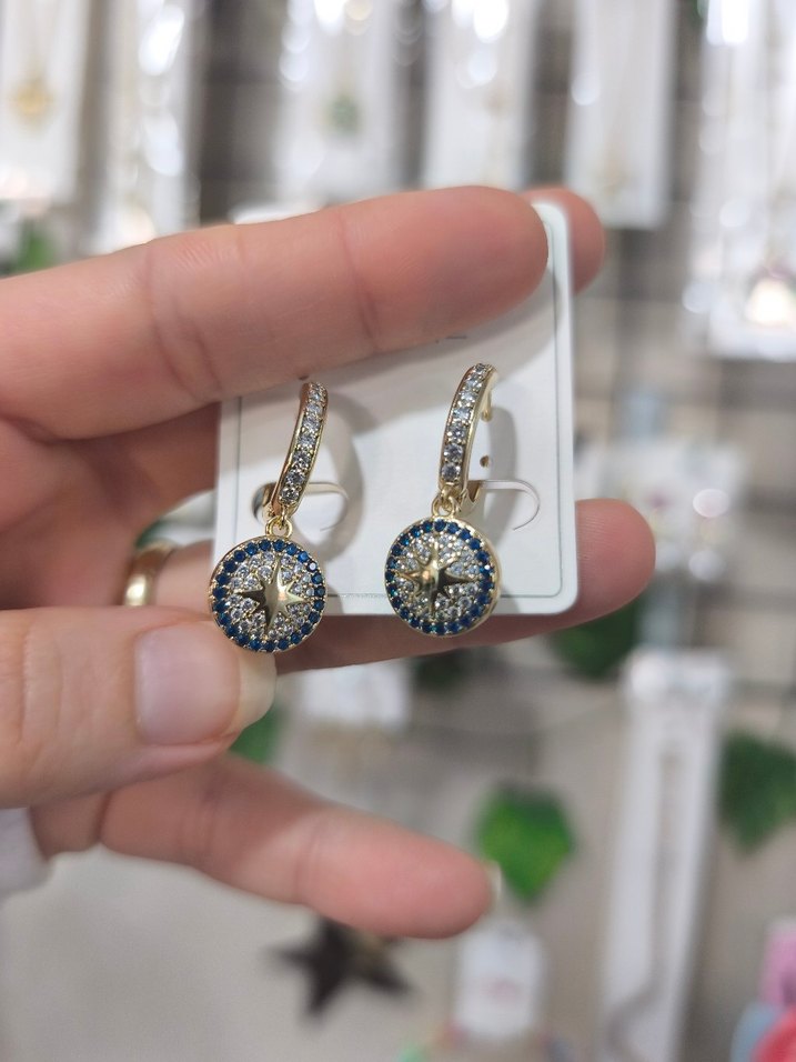 Mavi İşlemeli Boncuklu Mini Küpe - Görsel 2