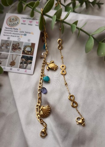 Altın Renk Zincir Detaylı Sonsuzluk Bileklik - Görsel 2