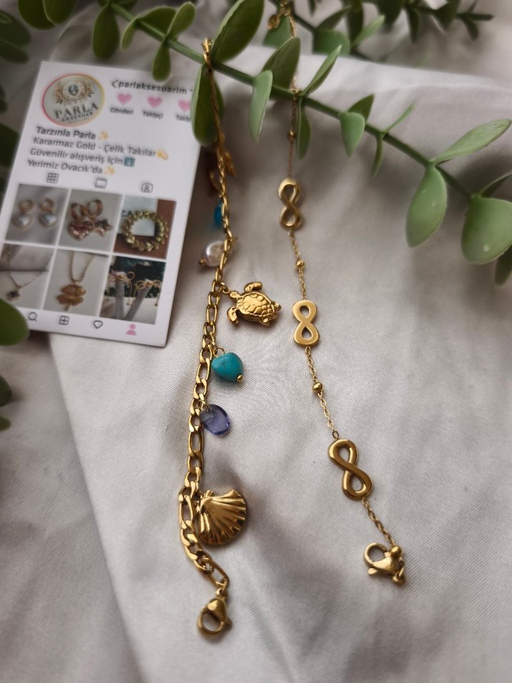 Altın Renk Zincir Detaylı Sonsuzluk Bileklik - Görsel 2