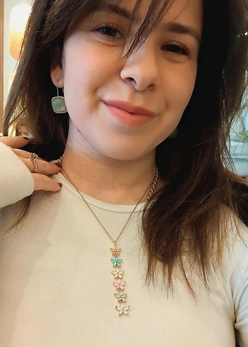 Pastel Çiçekli Uzun Zincir Kadın Kolye - Görsel 2