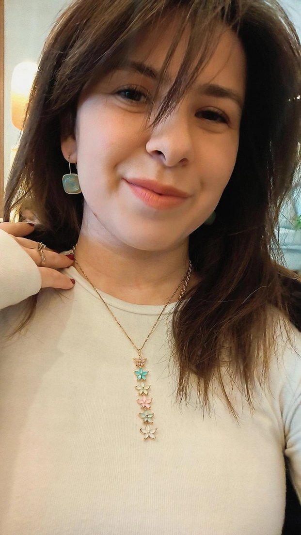 Pastel Çiçekli Uzun Zincir Kadın Kolye - Görsel 2