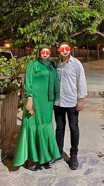 52 Beden yeşil Renk saten tesettür elbise